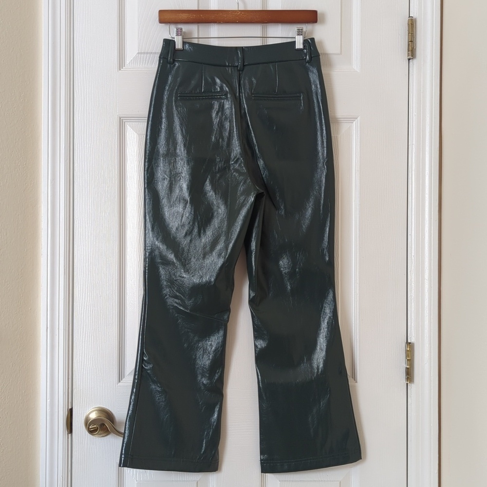 7 For All Mankind Faux Patent Leather Slim Cropped Kick Flare Pants Emerald S - Picture 4 of 14